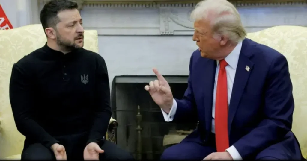 The image shows two individuals engaged in a conversation, with one person gesturing while the other listens attentively.