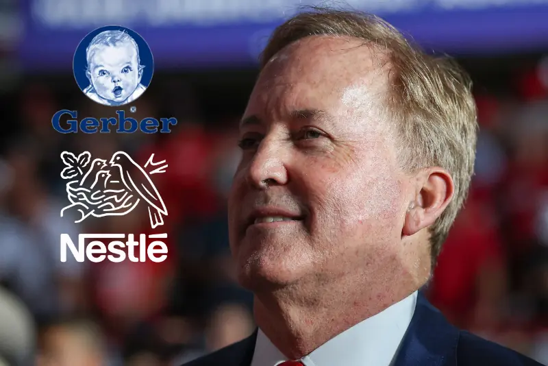 The image shows a man in a suit with logos of Gerber and Nestlé, suggesting a connection to the food and beverage industry.