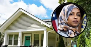 The image shows a house with the number 2904 on the front door, alongside a circular inset featuring a person wearing a headscarf.
