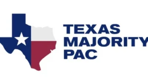 The image features the logo for the Texas Majority PAC, with the state of Texas depicted in its iconic blue, white, and red colors.