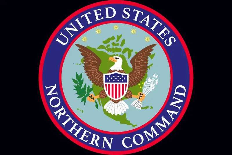 The image shows the seal of the United States Northern Command, featuring an eagle and the U.S. shield.