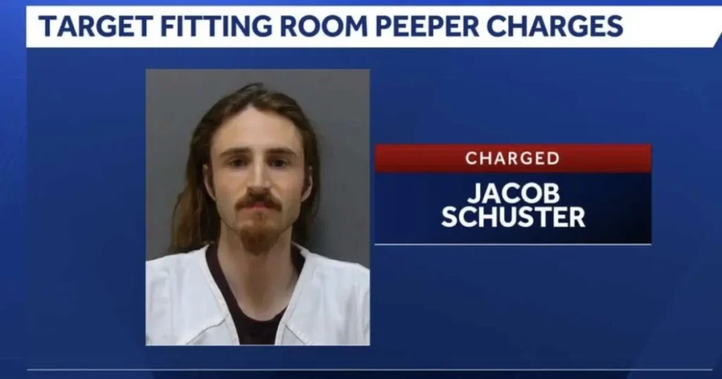 The news photo shows Jacob Schuster, charged with Target fitting room peeper charges.