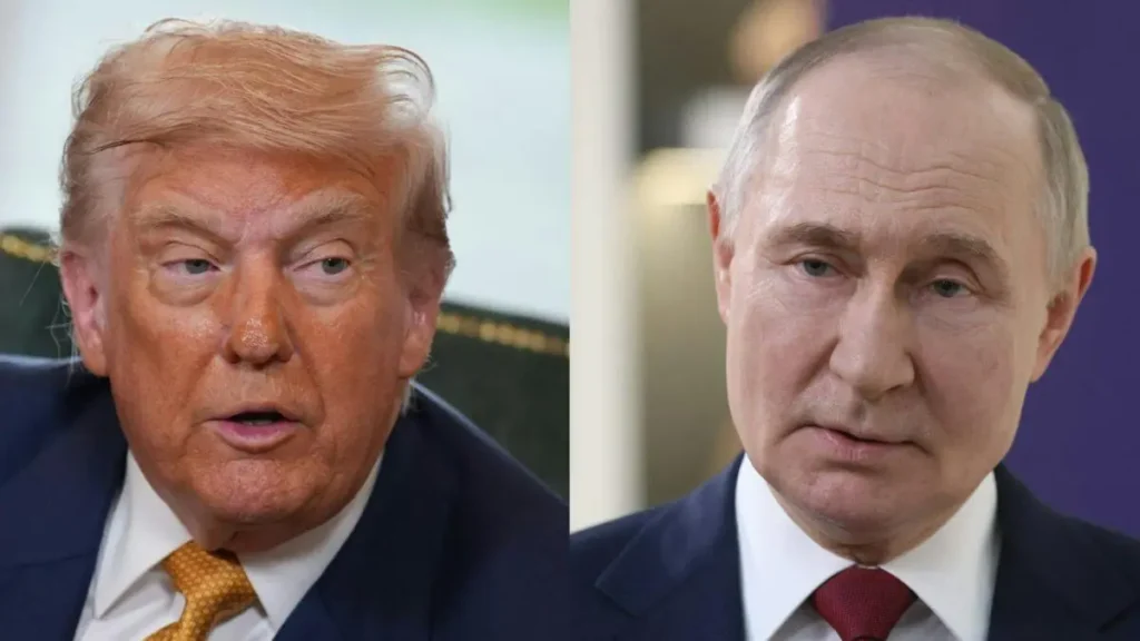 The image shows two prominent political figures in formal attire, one on the left and one on the right.