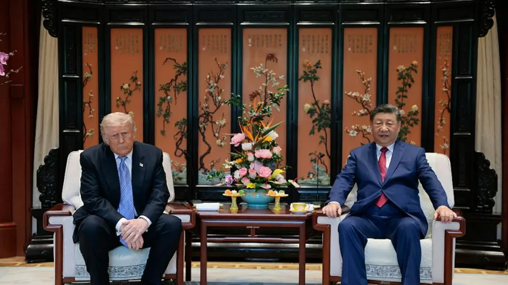 The photo shows two leaders seated in a formal setting, engaging in a diplomatic meeting.