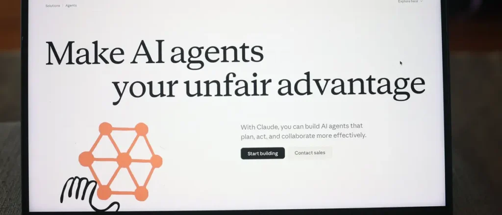 The image showcases a promotional message for building AI agents with the platform Claude, emphasizing their effectiveness in planning, acting, and collaborating.