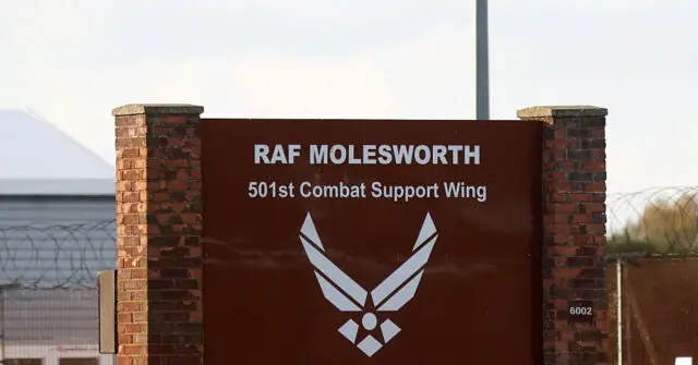The image shows a sign for RAF Molesworth, indicating it is the home of the 501st Combat Support Wing.