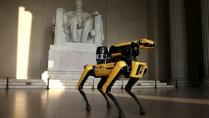 A Boston Dynamics robot dog is seen in front of the Lincoln Memorial in Washington, D.C.